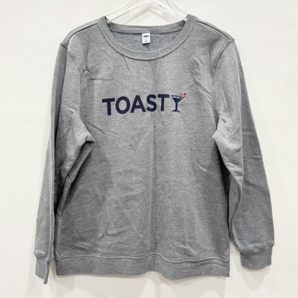 Old Navy Holiday Toast Martini Sweatshirt Grey XL Cotton